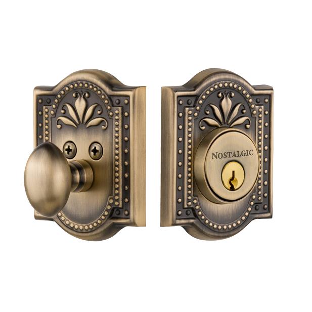 Nostalgic Warehouse MEA Single Cylinder Deadbolt Keyed Differently Meadows in Unlacquered Brass